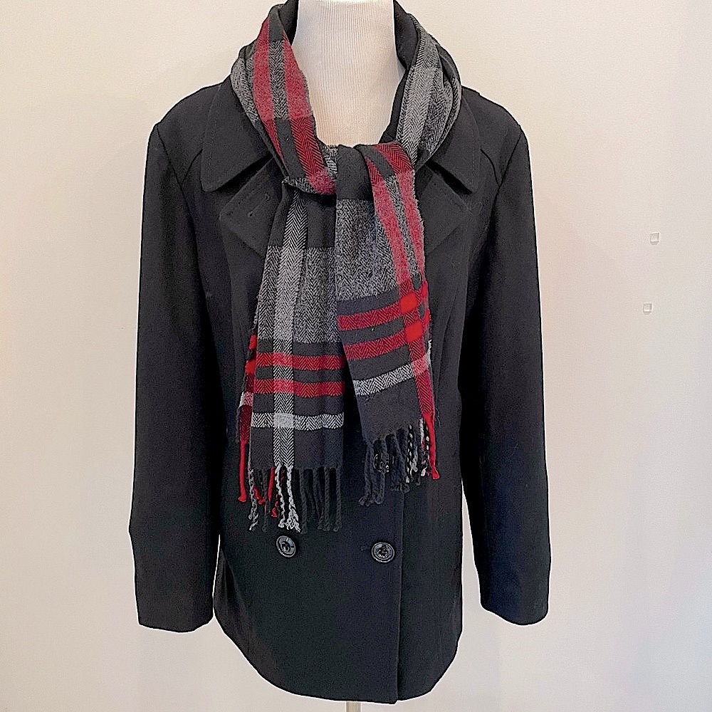 London Fog Double Breasted Peacoat with Scarf XL